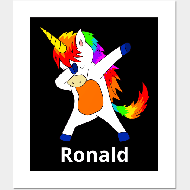 Ronald First Name Personalized Dabbing Unicorn Wall Art by chuhe86